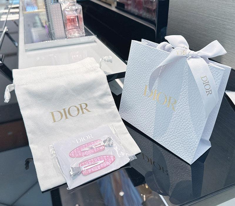 Dior Designer Hair Clips – Stylish Pink Logo Hair Accessories.