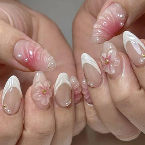 24Pcs Sweet Cool Almond Nail Set Press on Acrylic Nails 3D F.