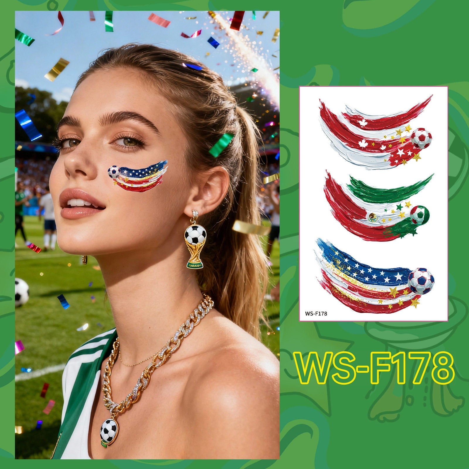 2026 World Cup Temporary Tattoos – Football Cheer Stickers for Face and Body.