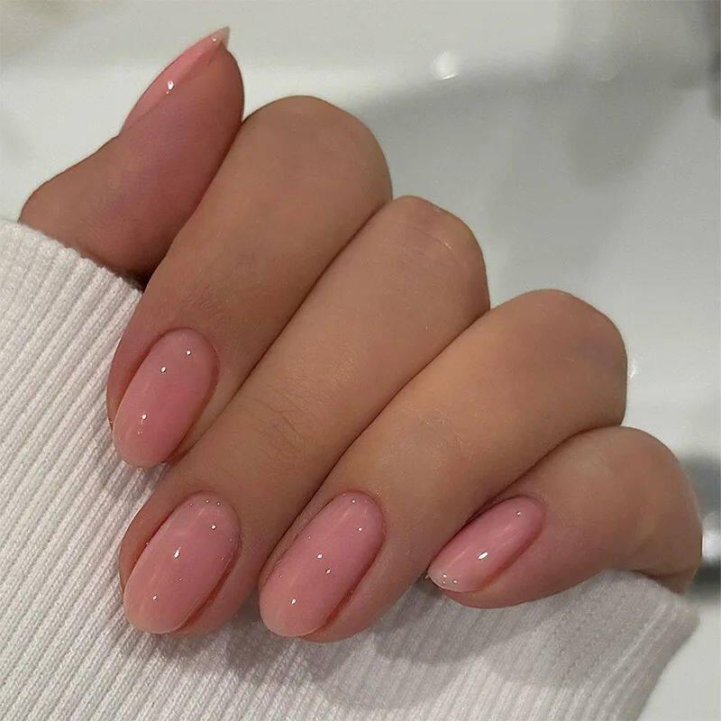 24pcs Simple Almond False Nails Sets Blush Design Press on N.
