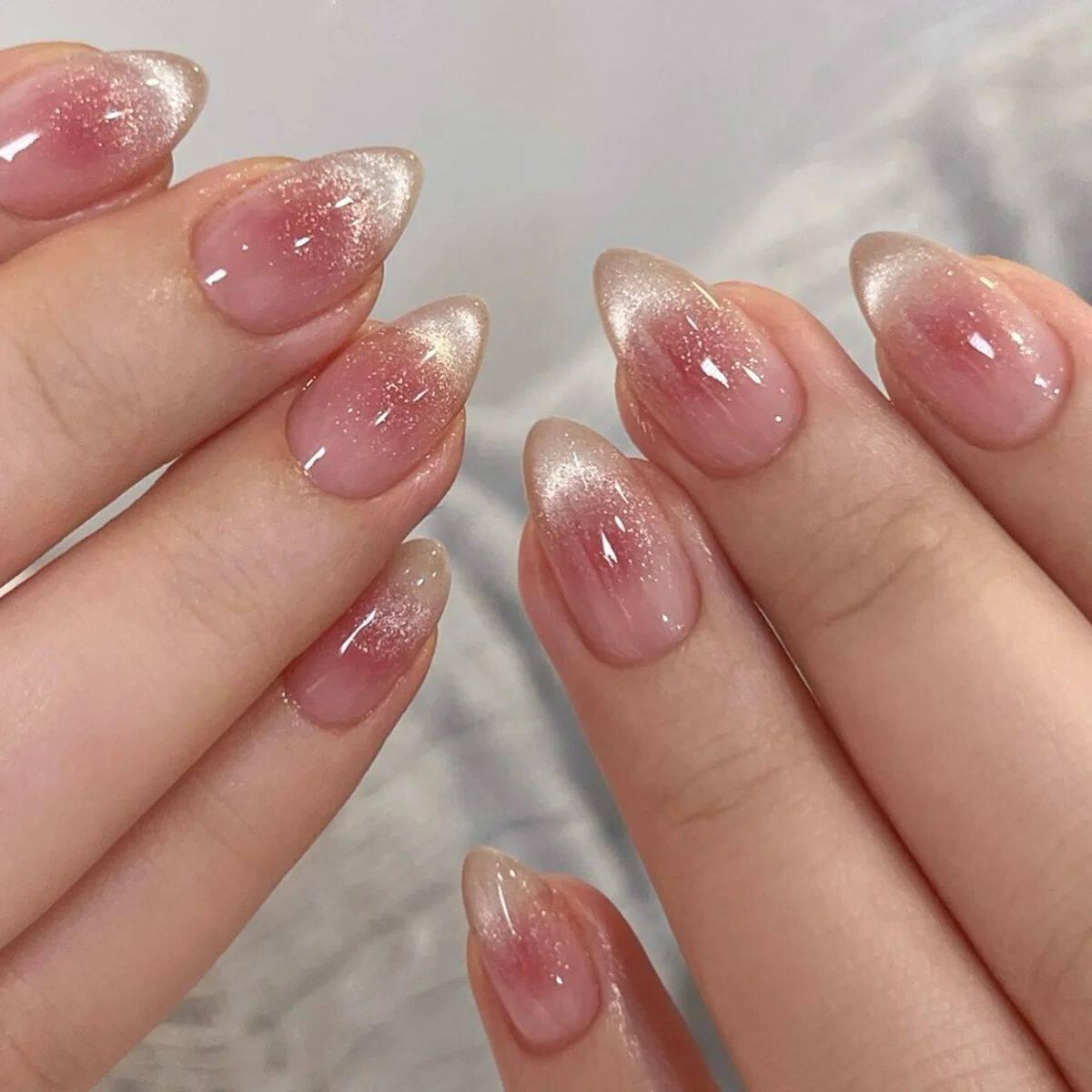 24pcs Simple Almond False Nails Sets Blush Design Press on N.