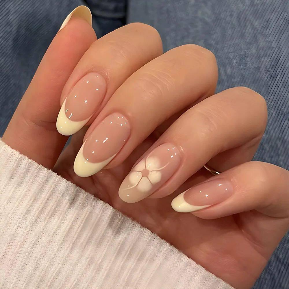 24pcs Simple Almond False Nails Sets Blush Design Press on N.