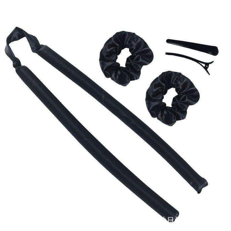 Heatless curling rod headband with silk velvet rollers, scrunchies, and claw clip for overnight curls