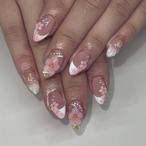 24pcs Simple Almond False Nails Sets Blush Design Press on N.