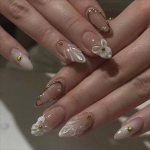 24Pcs Sweet Cool Almond Nail Set Press on Acrylic Nails 3D F.