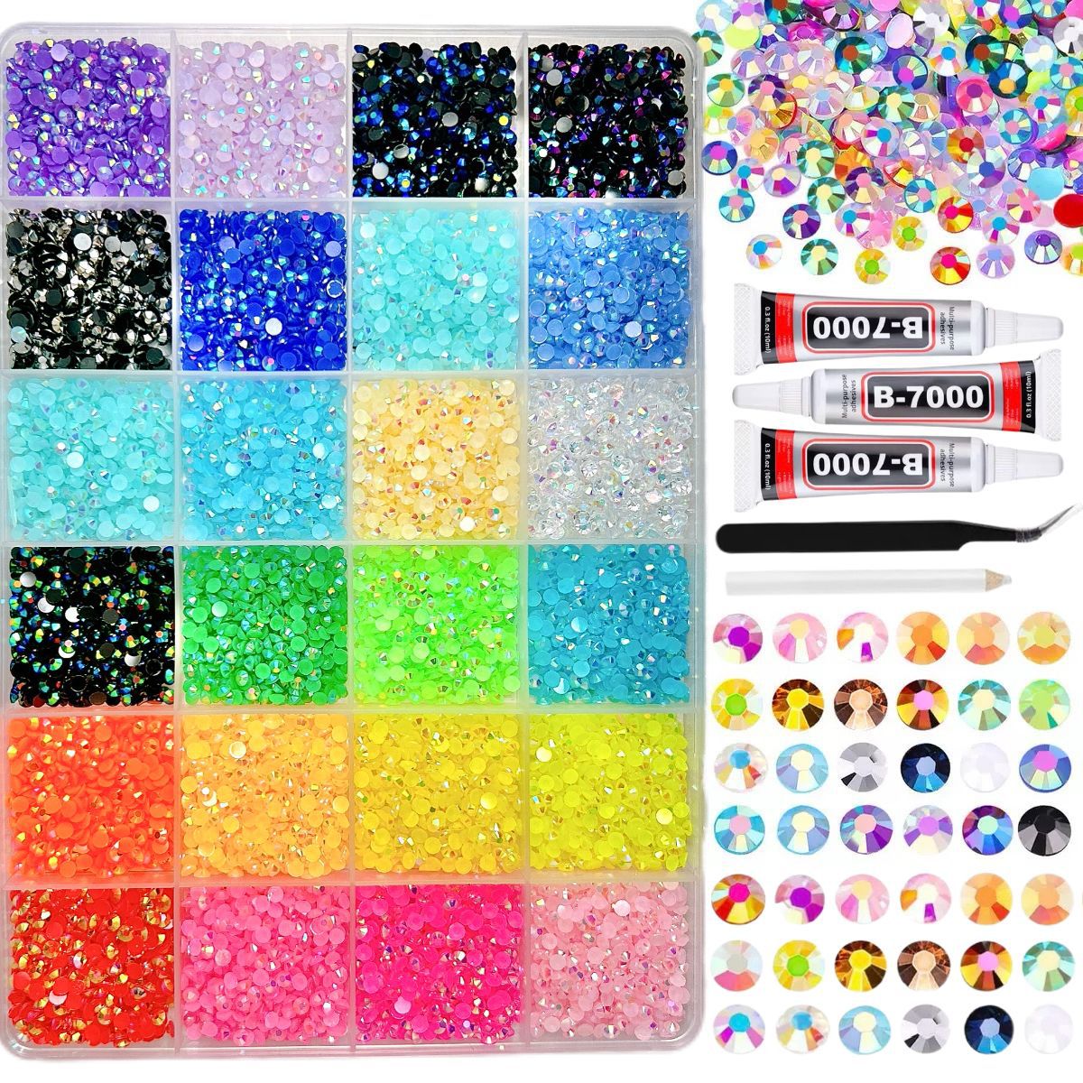 Multicolor Rhinestone Set for DIY Nail Art and Crafts.
