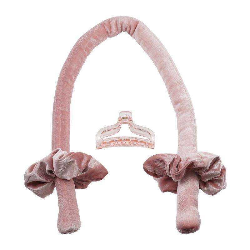 Heatless curling rod headband set with silk velvet rollers, scrunchies, and claw clip for overnight curls