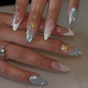 24Pcs Sweet Cool Almond Nail Set Press on Acrylic Nails 3D F.