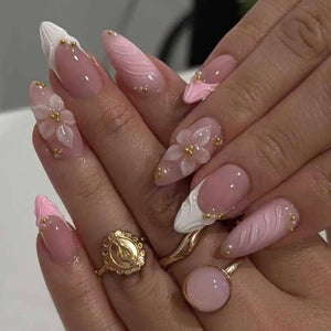 24Pcs Sweet Cool Almond Nail Set Press on Acrylic Nails 3D F.