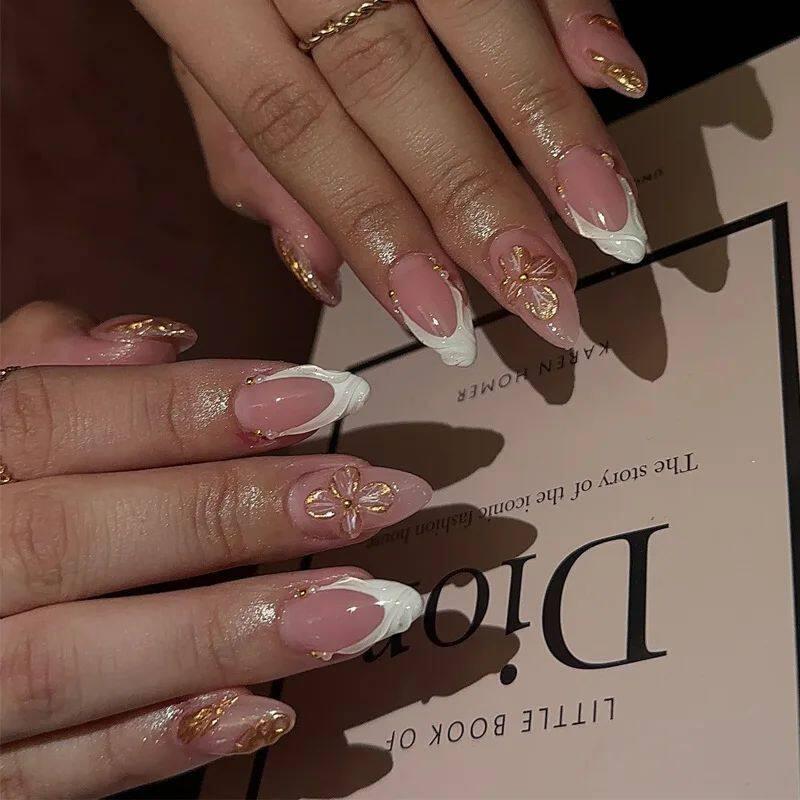 24Pcs Sweet Cool Almond Nail Set Press on Acrylic Nails 3D F.