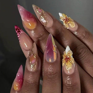 24Pcs Sweet Cool Almond Nail Set Press on Acrylic Nails 3D F.