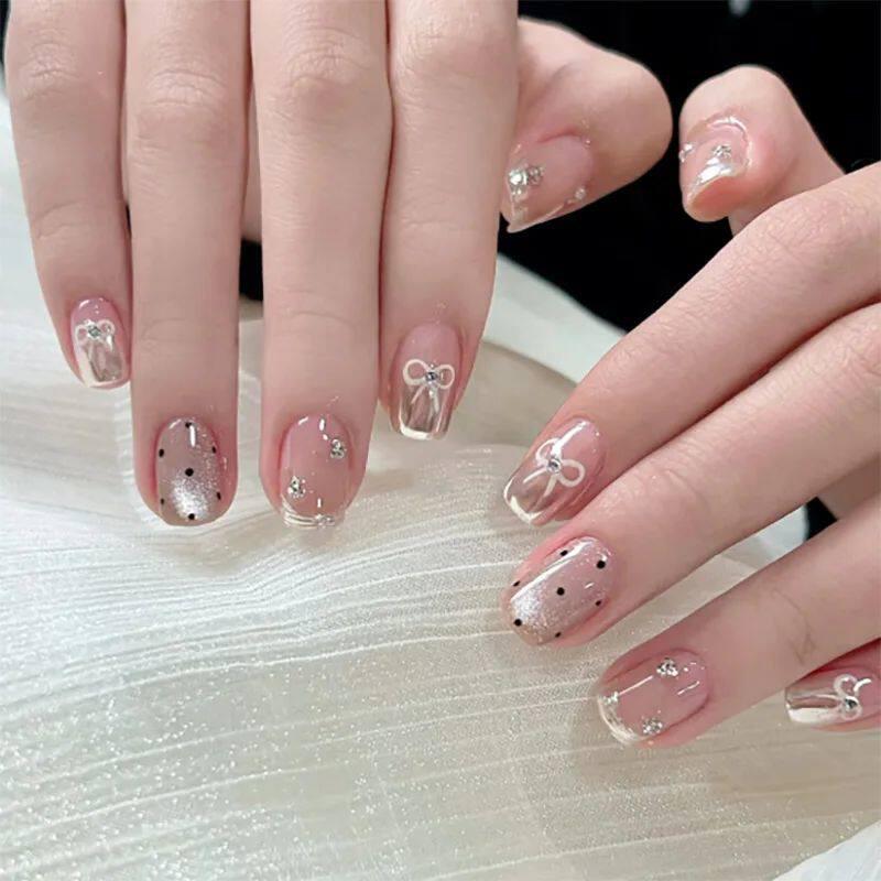 24pcs Simple Almond False Nails Sets Blush Design Press on N.