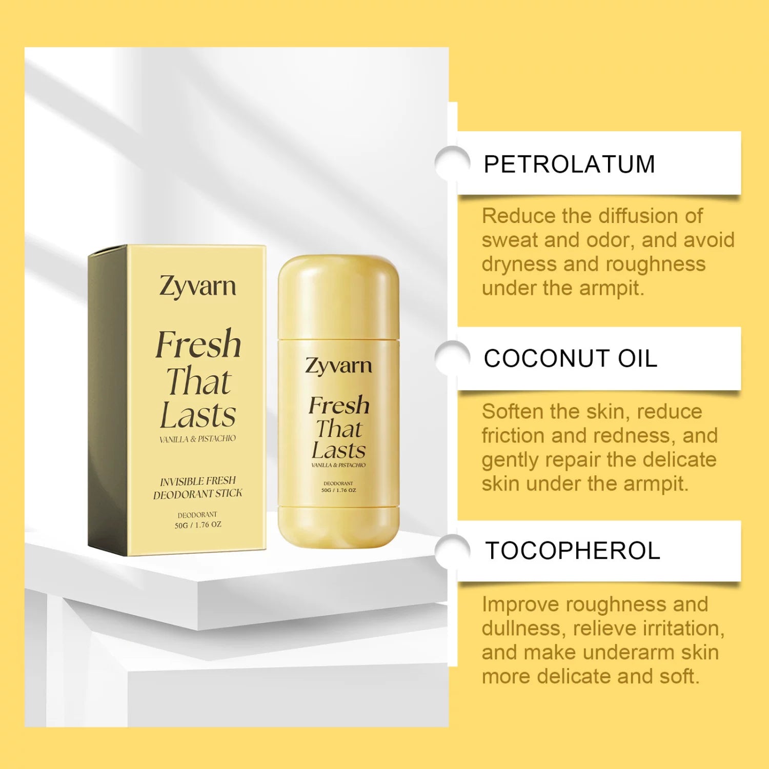 Zyvarn Fresh Invisible Body Stick Daily Care for Body and Armpit Skin, Refreshing and Long-Lasting Scent