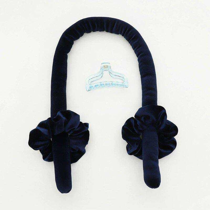 Heatless curling rod headband with silk velvet rollers, scrunchies, and claw clip for overnight curls and heat-free styling