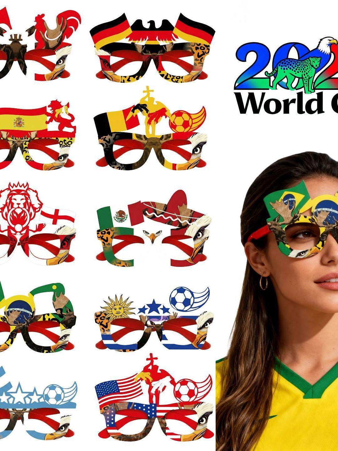 نظارات احتفالات World Cup بتصاميم أعلام دول متنوعة.