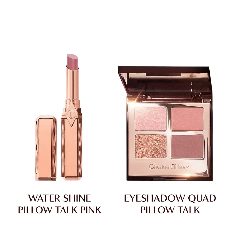 خيار طقم Charlotte Tilbury بباليت ظلال رباعية وردية مع أحمر الشفاه