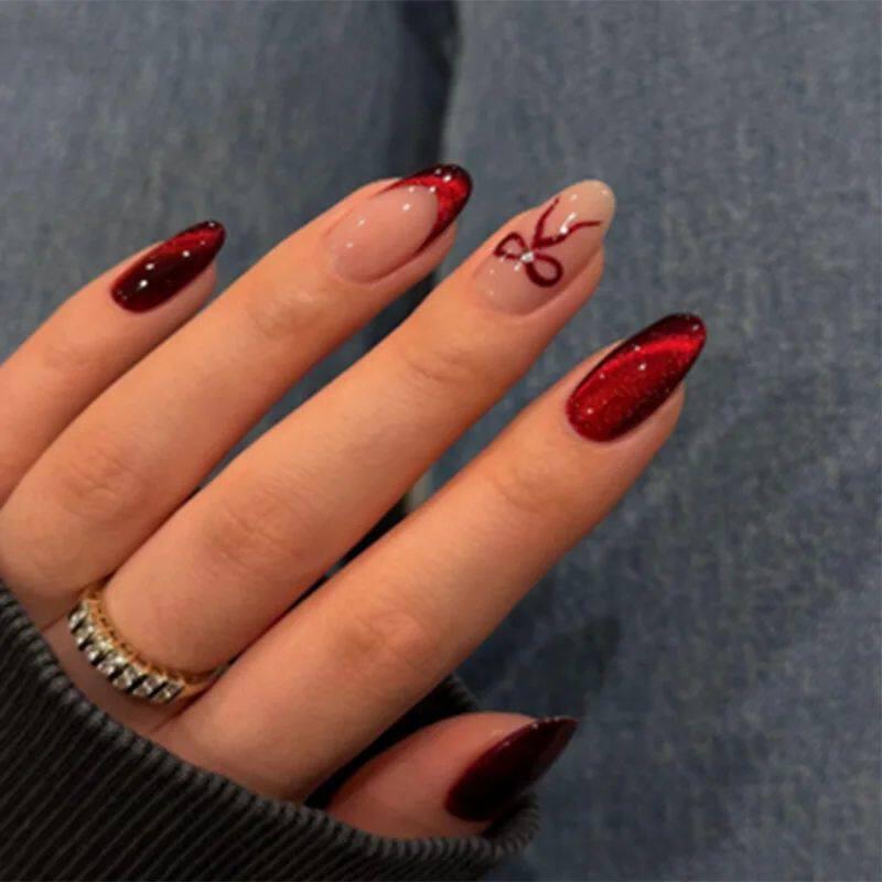 24pcs Simple Almond False Nails Sets Blush Design Press on N.