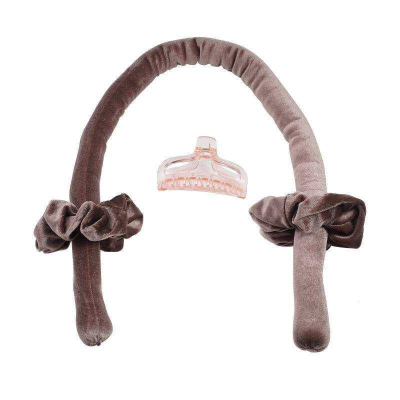 Heatless curling silk velvet headband with scrunchies and claw clip for overnight curls
