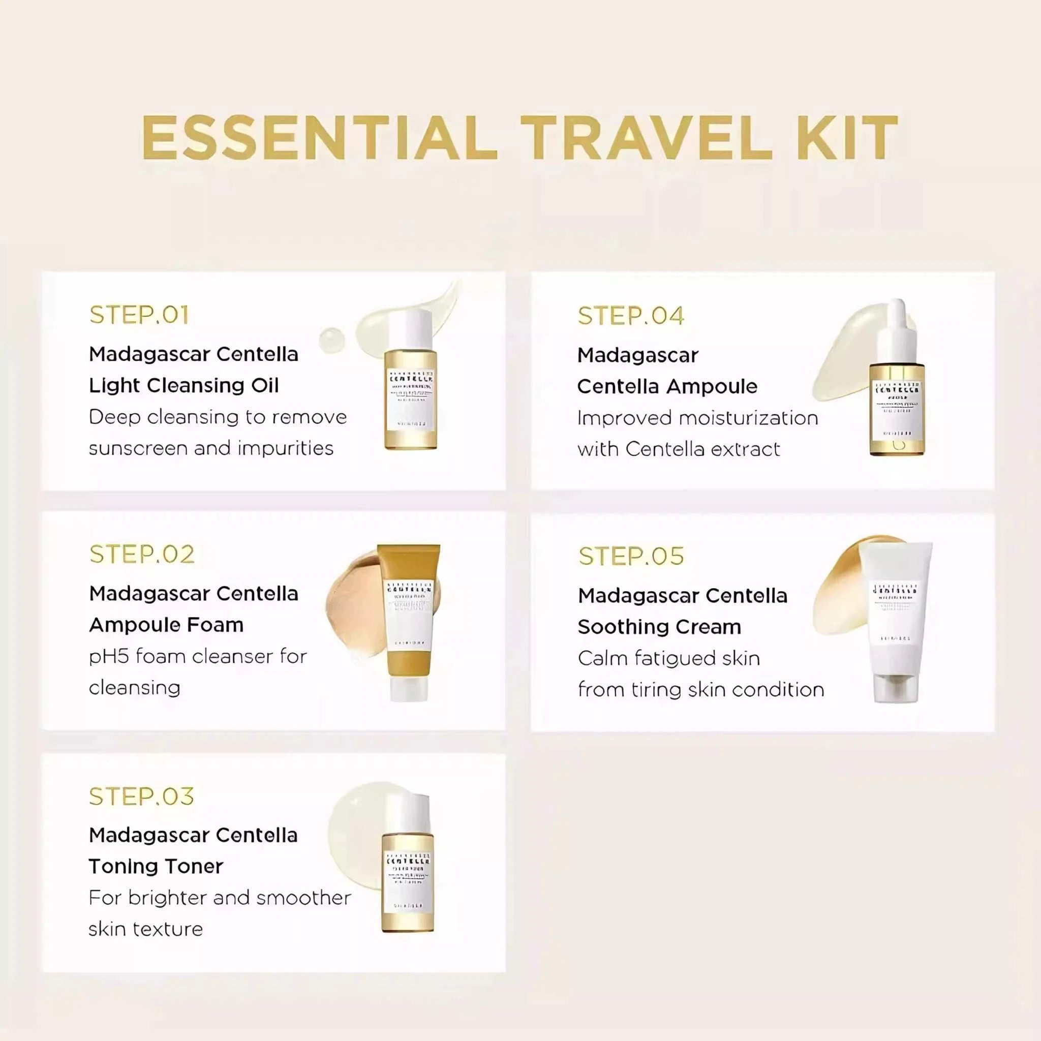 Skin1004 La Roche-Posay Angel Madagascar Centella Asiatica Travel Set (5 Pack) Soothes and Moisturizes