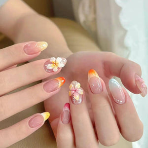 24Pcs Sweet Cool Almond Nail Set Press on Acrylic Nails 3D F.