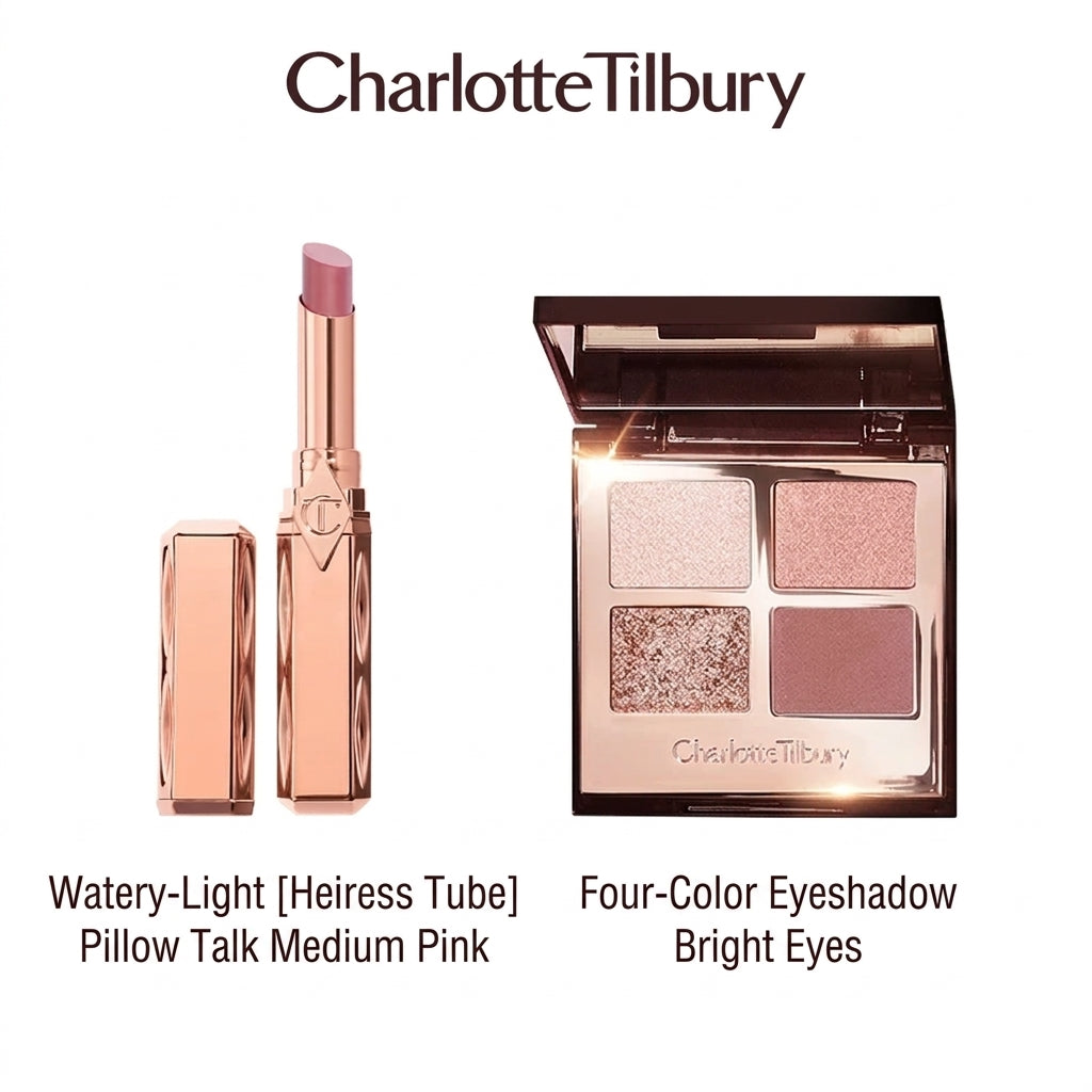 خيار طقم Charlotte Tilbury بباليت ظلال رباعية لامعة مع أحمر الشفاه الوردي