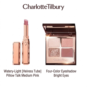 خيار طقم Charlotte Tilbury بباليت ظلال رباعية لامعة مع أحمر الشفاه الوردي