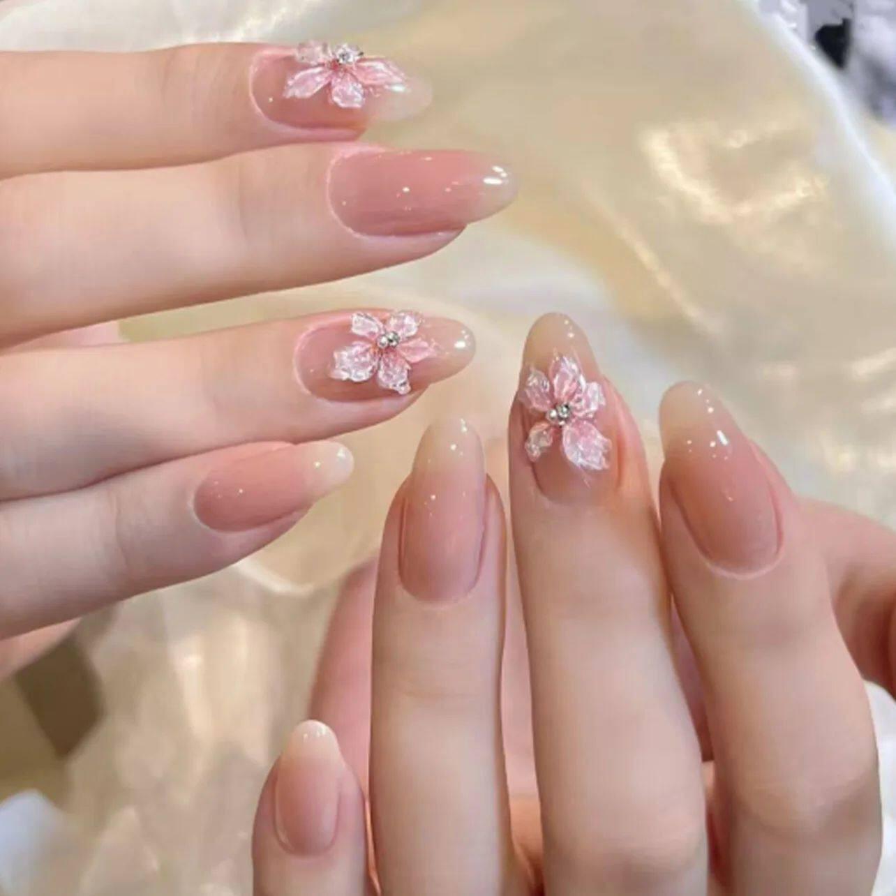 24pcs Simple Almond False Nails Sets Blush Design Press on N.
