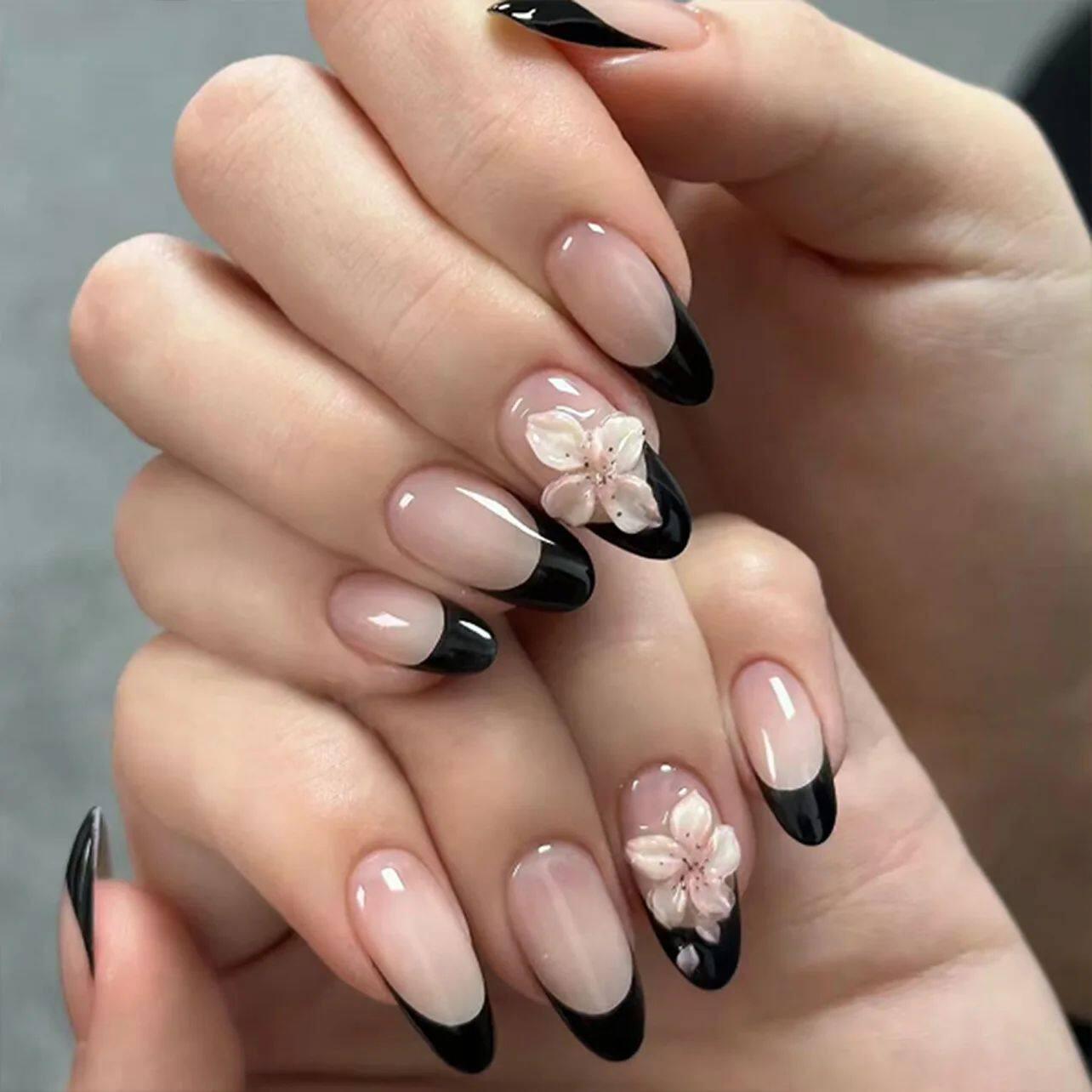 24pcs Simple Almond False Nails Sets Blush Design Press on N.
