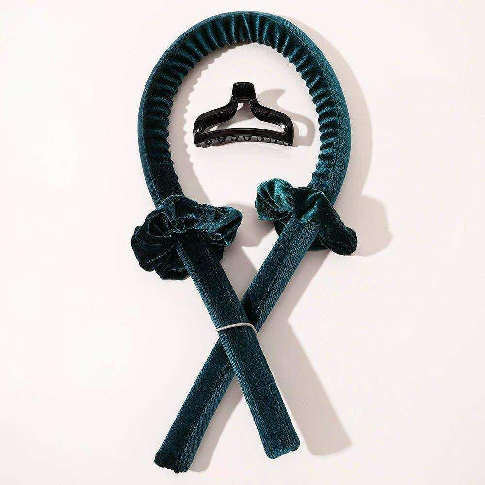 Silk velvet heatless curling rod headband set with scrunchies and claw clip for overnight curls