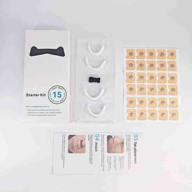 nasal breathing dilator starter kit with silicone dilators and adhesive tabs