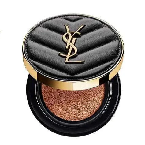 YSL Cushion Foundation luxury compact with elegant black and gold design and beige foundation swatch