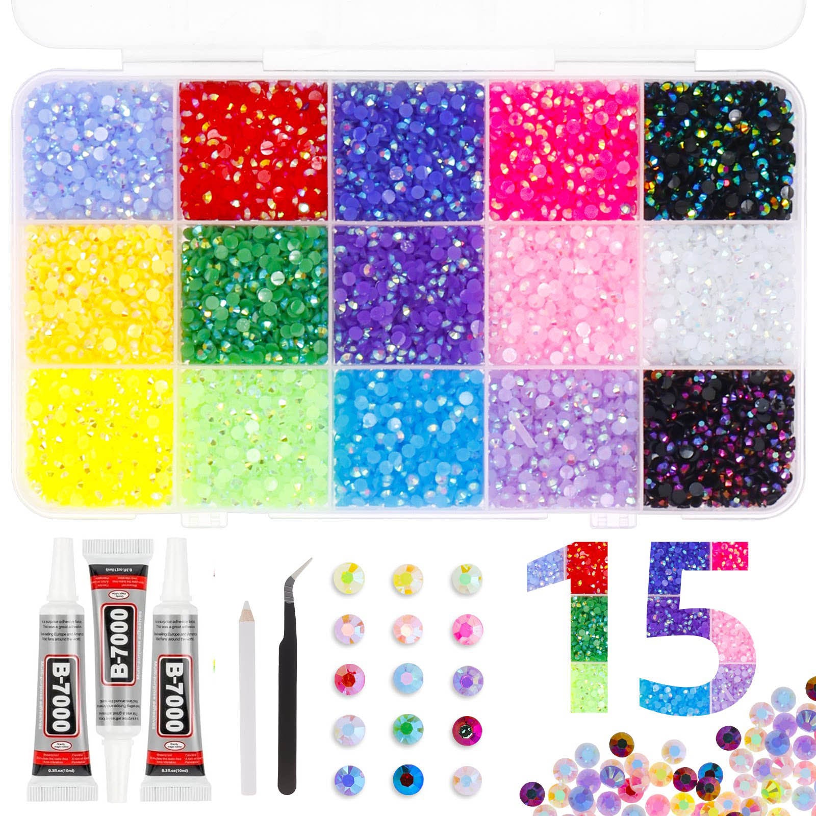Multicolor Rhinestone Set for DIY Nail Art and Crafts.
