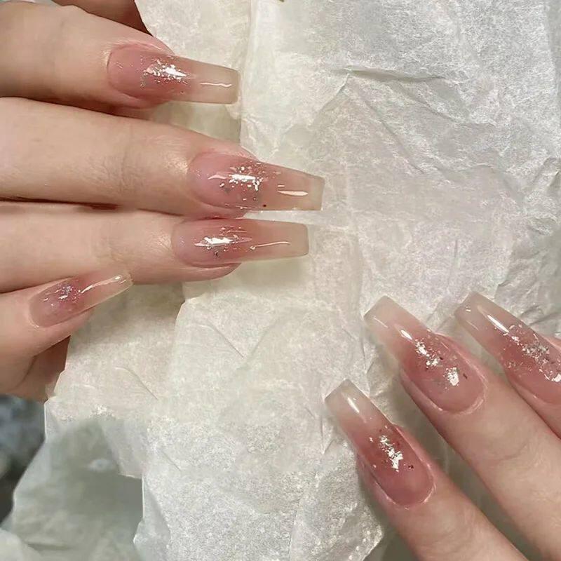 24pcs Simple Almond False Nails Sets Blush Design Press on N.
