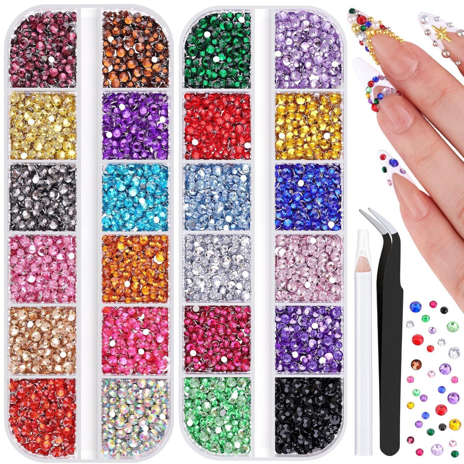 Multicolor Rhinestone Set for DIY Nail Art and Crafts.