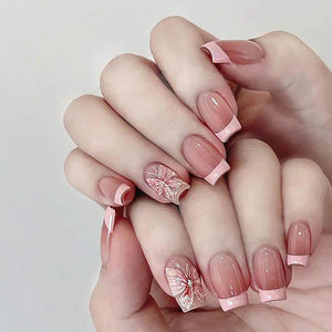 24pcs Simple Almond False Nails Sets Blush Design Press on N.