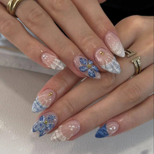 24Pcs Sweet Cool Almond Nail Set Press on Acrylic Nails 3D F.