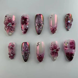 24Pcs Sweet Cool Almond Nail Set Press on Acrylic Nails 3D F.
