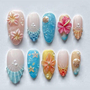 24Pcs Sweet Cool Almond Nail Set Press on Acrylic Nails 3D F.