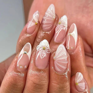 24Pcs Sweet Cool Almond Nail Set Press on Acrylic Nails 3D F.