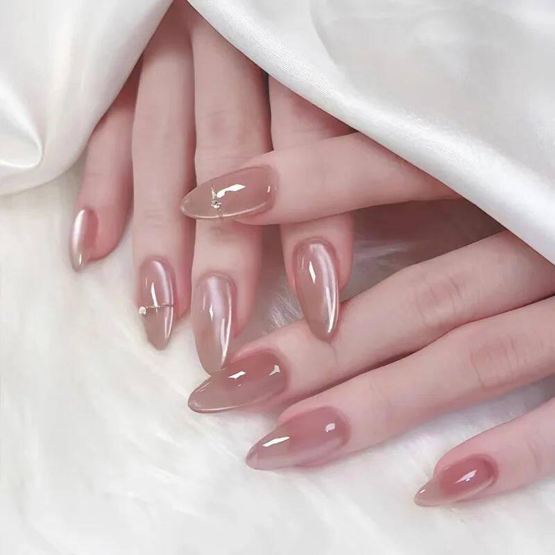 24pcs Simple Almond False Nails Sets Blush Design Press on N.