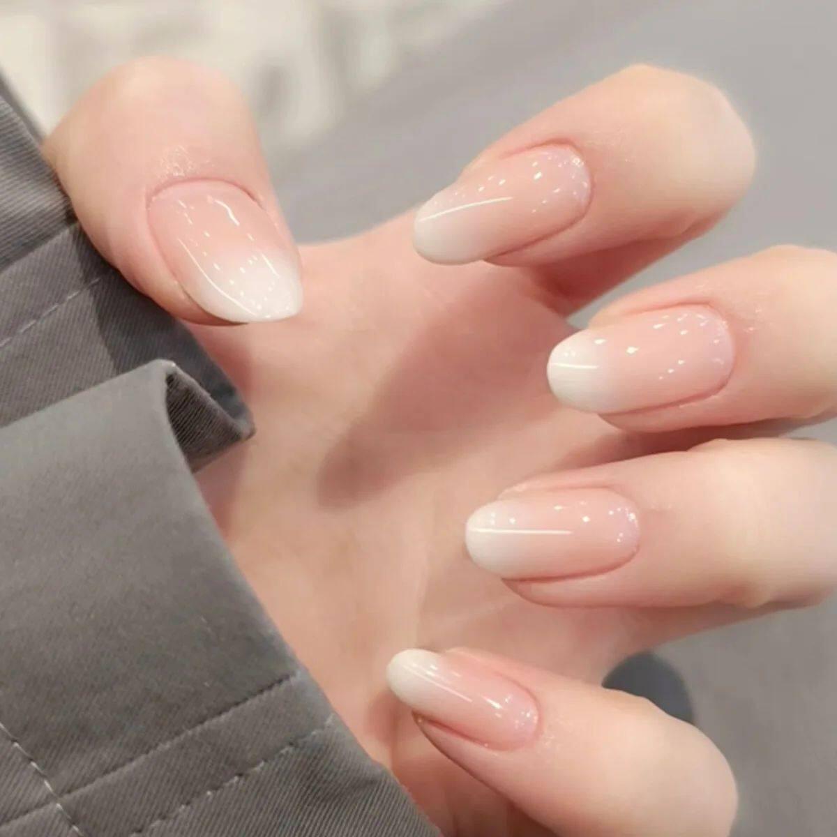 24pcs Simple Almond False Nails Sets Blush Design Press on N.