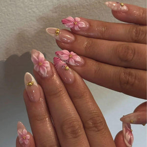 24Pcs Sweet Cool Almond Nail Set Press on Acrylic Nails 3D F.