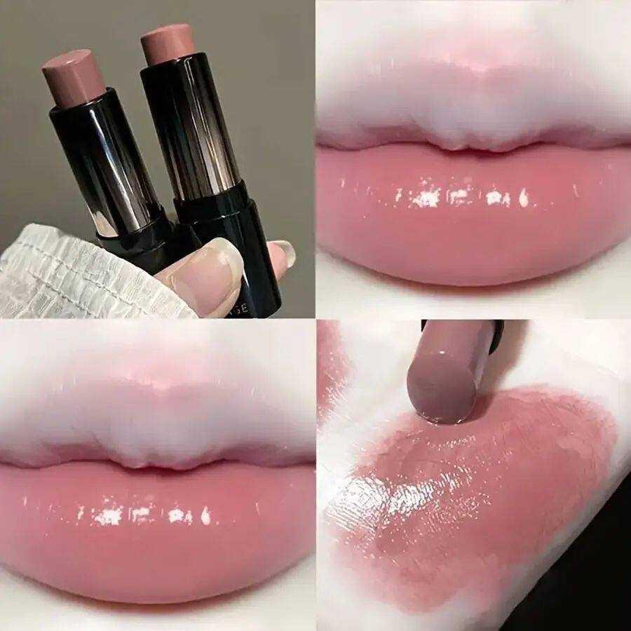 Red brown waterproof moisturizing lipstick with glossy mirror finish and buildable pigment