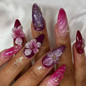 24Pcs Sweet Cool Almond Nail Set Press on Acrylic Nails 3D F.