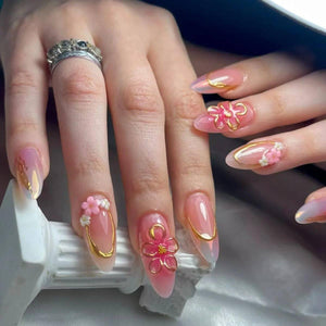 24Pcs Sweet Cool Almond Nail Set Press on Acrylic Nails 3D F.