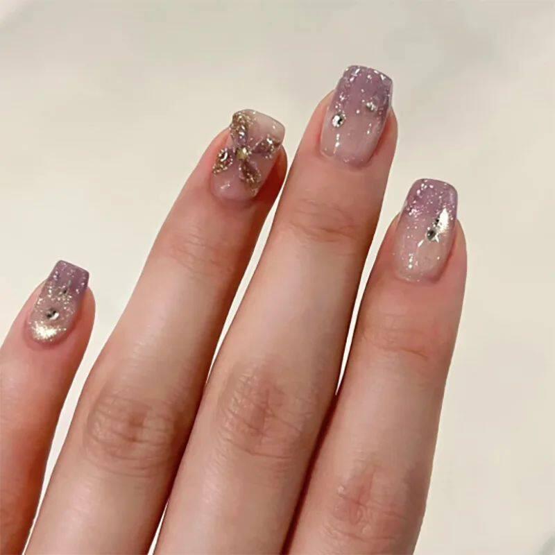 24pcs Simple Almond False Nails Sets Blush Design Press on N.