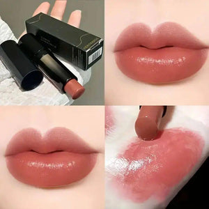Glossy waterproof red brown lipstick with moisturizing formula and mirror-like shine