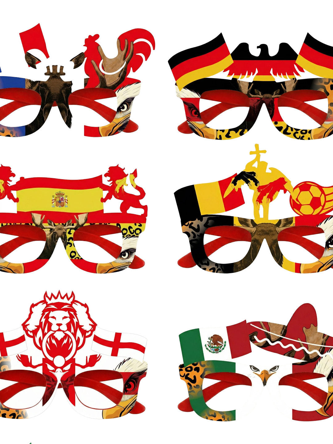 نظارات احتفالات World Cup بتصاميم أعلام دول متنوعة.