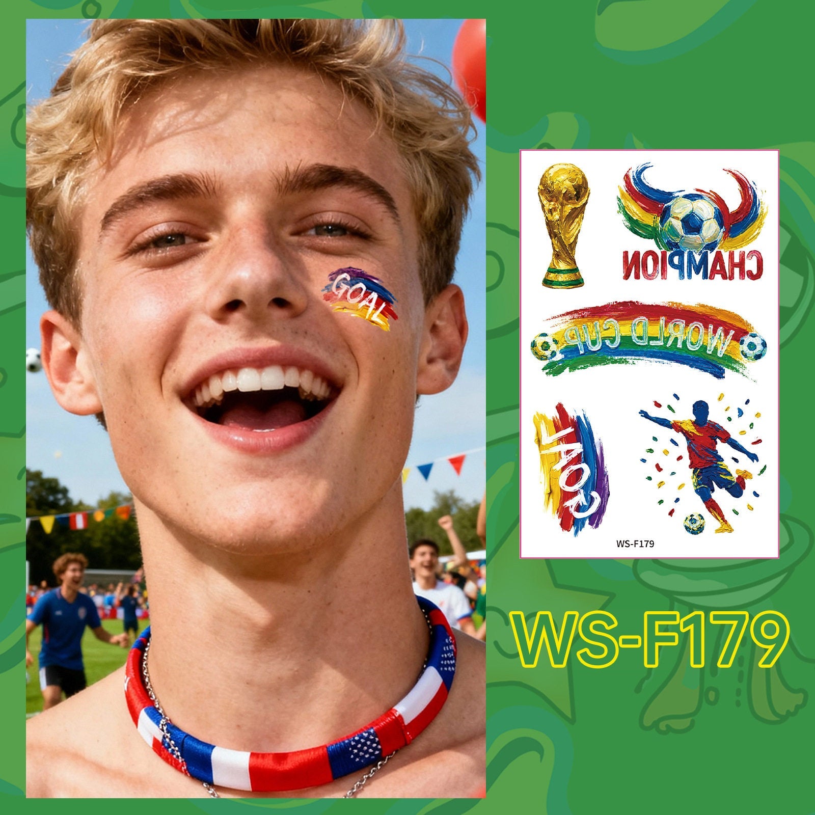 2026 World Cup Temporary Tattoos – Football Cheer Stickers for Face and Body.