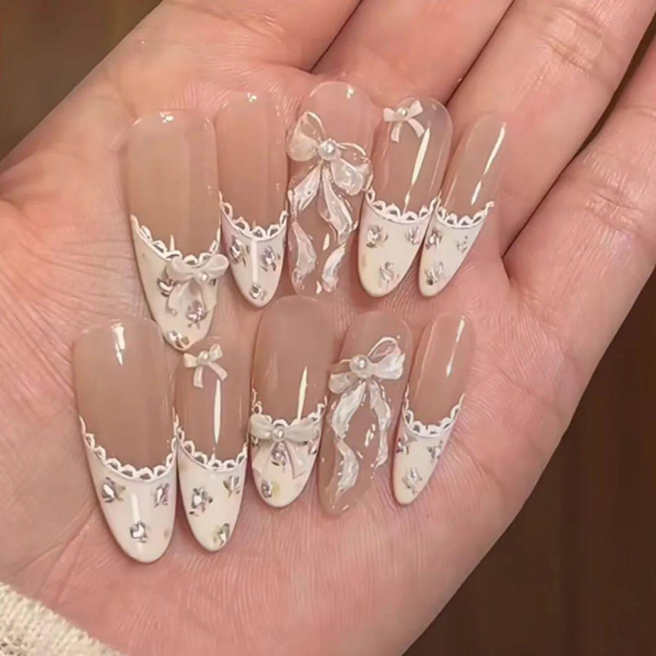 24pcs Simple Almond False Nails Sets Blush Design Press on N.